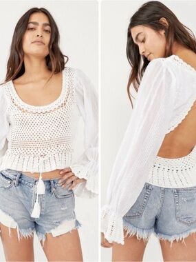 Free People MEGAN CROCHET TOP SIZE MEDIUM
